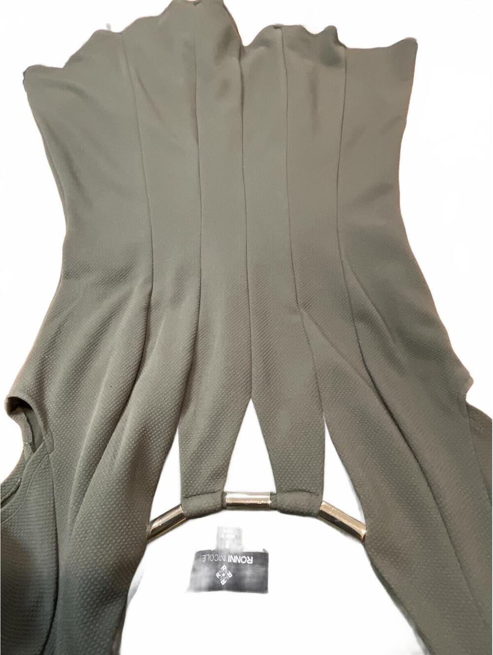 Ronni Nicole Olive Green Sleeveless Dress with Metal Detail Size 8